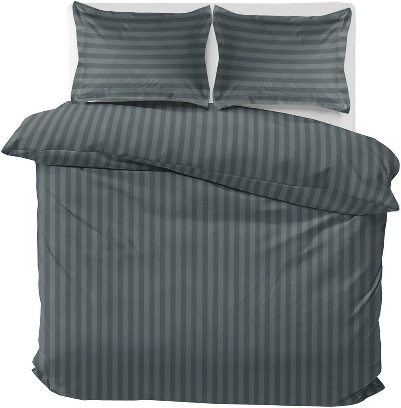 MOONLIGHT20015 Super King Duvet Set Reversible Stripes Satin Bedding Sets with 2 Pillowcases Soft Hypoallergenic Duvet Cover (Charcoal 260x220) - Image 3
