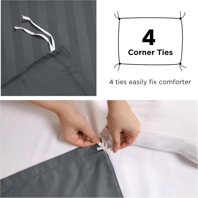 MOONLIGHT20015 Super King Duvet Set Reversible Stripes Satin Bedding Sets with 2 Pillowcases Soft Hypoallergenic Duvet Cover (Charcoal 260x220) - Image 4