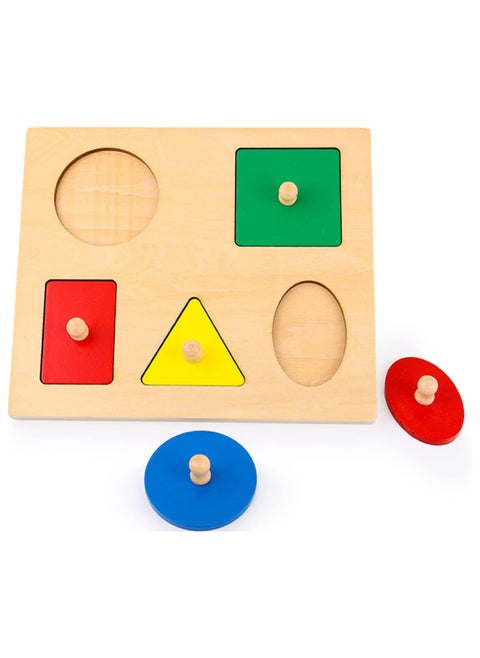 Multiple Shape Puzzle, Easy Grasp Jumbo Knob Baby Puzzles for Toddlers Shape Color Sorter, Montessori Baby Wooden Learning Puzzles