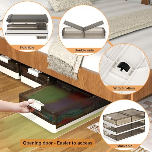 HOME CUBE 1 Pc Plastic Under Bed Storage Organizer With Wheels Rolling Folding Stackable Box Storage Stacker For Wardrobe For Clothes,Shoe,Blankets,Toys,Bedding,Books,84X40X17 Cm,grey - Image 4