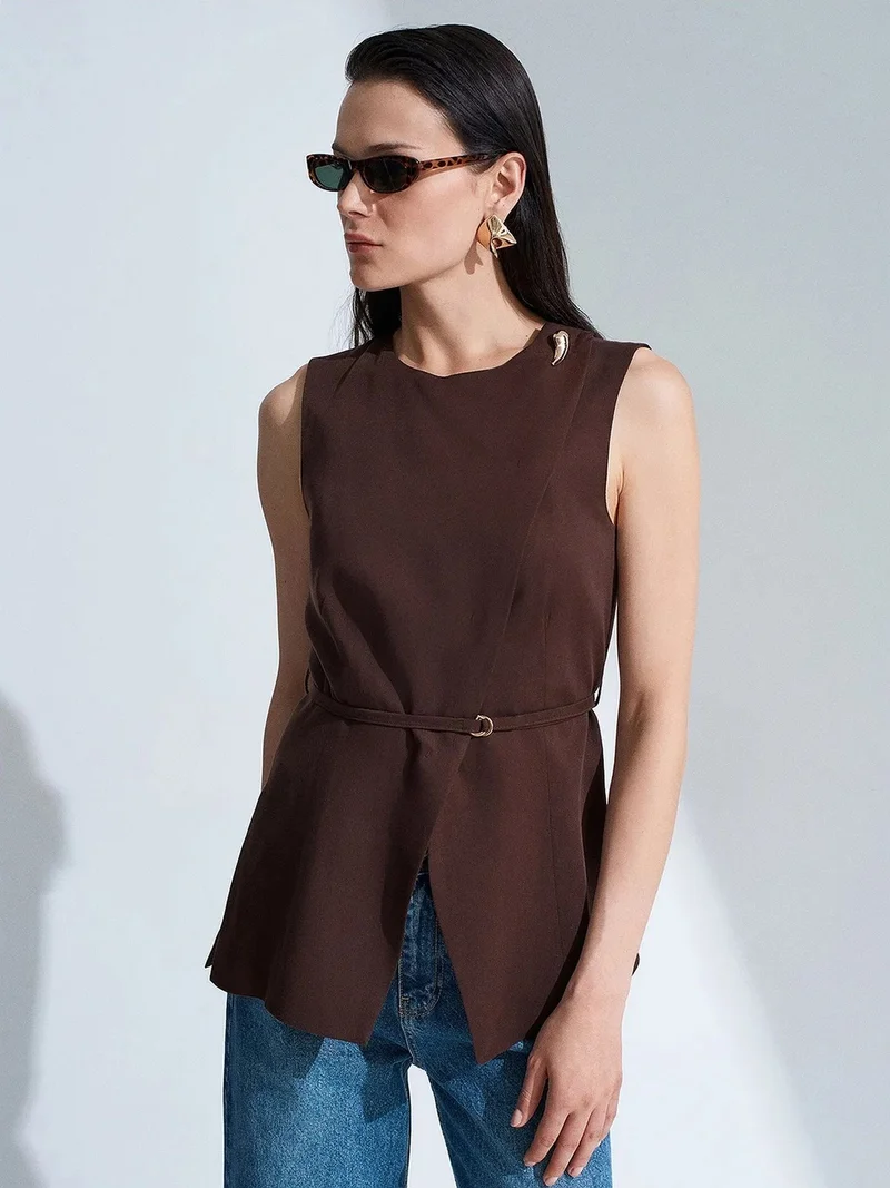 Dilvin DILVIN Women's Tencel Poplin Belted Waistcoat
