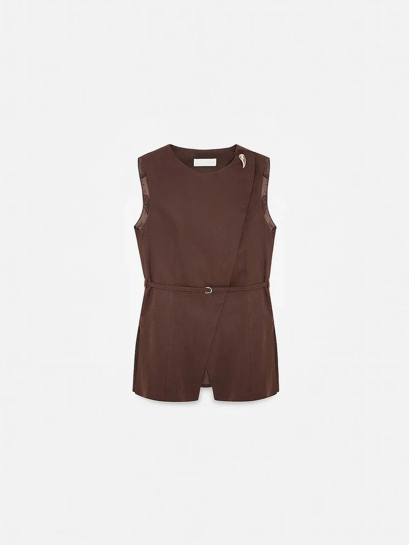 Dilvin DILVIN Women's Tencel Poplin Belted Waistcoat