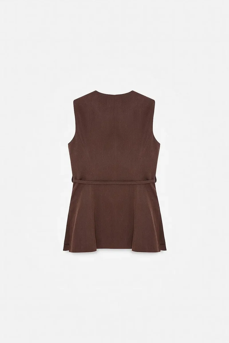 Dilvin Coffee Brown DILVIN Women's Tencel Poplin Belted Waistcoat for Women | Best Price UAE