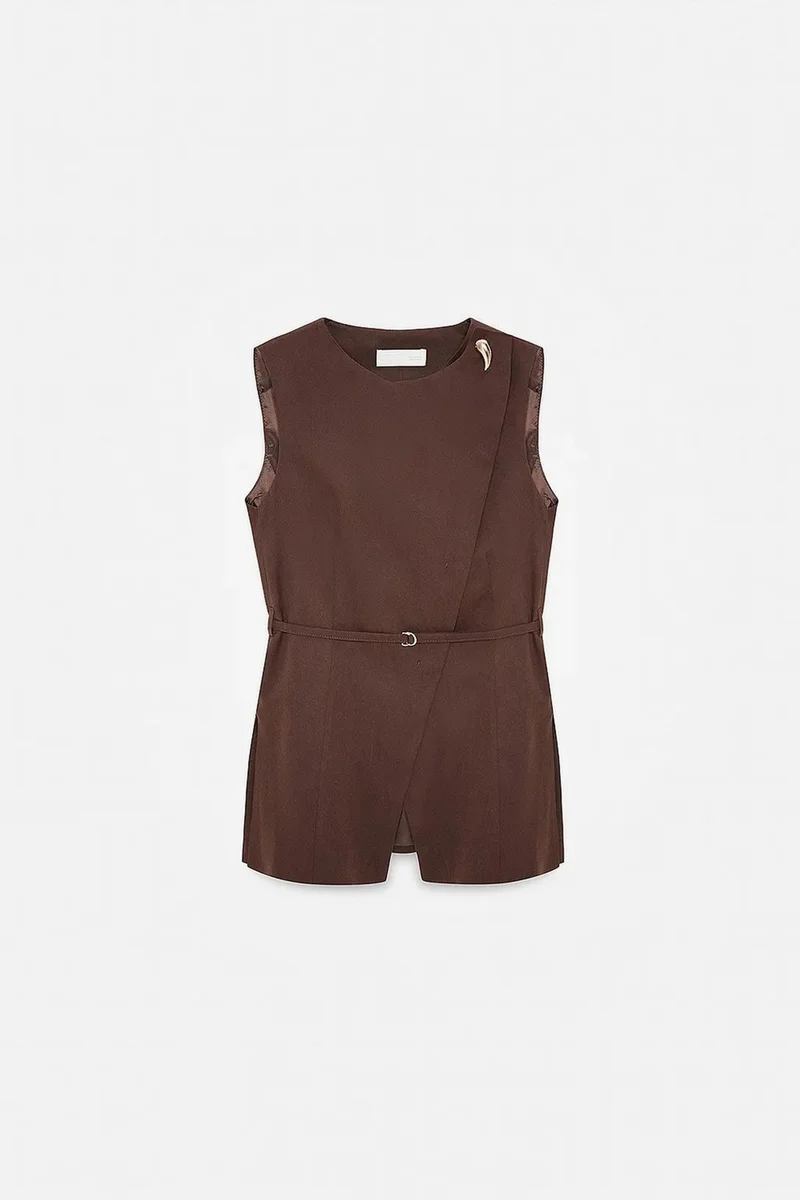 DILVIN Women's Tencel Poplin Belted Waistcoat