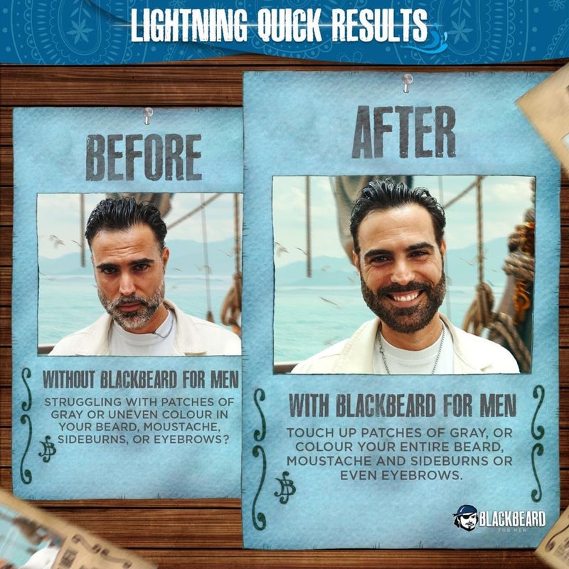 Blackbeard for Men Instant Beard Color â€“ All Day Beard, Mustache, Eyebrow, and Sideburns Color â€“ Temporary, Hypoallergenic Beard Dye Alternative â€“ Up to 45 applications â€“ Light Medium Brown, 1 Pack - Image 2
