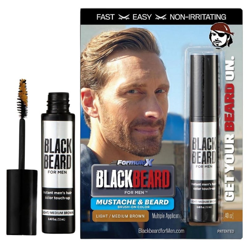 Blackbeard for Men Instant Beard Color â€“ All Day Beard, Mustache, Eyebrow, and Sideburns Color â€“ Temporary, Hypoallergenic Beard Dye Alternative â€“ Up to 45 applications â€“ Light Medium Brown, 1 Pack - Image 1