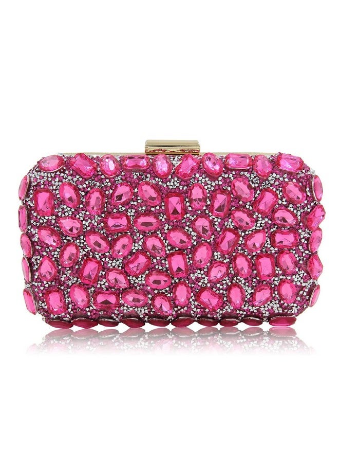 Milisente - Clutch Purses For Women Crystal Clutches Evening Bags Gemstone Clutch Purse For Wedding Party(Hot Pink) - Image 1