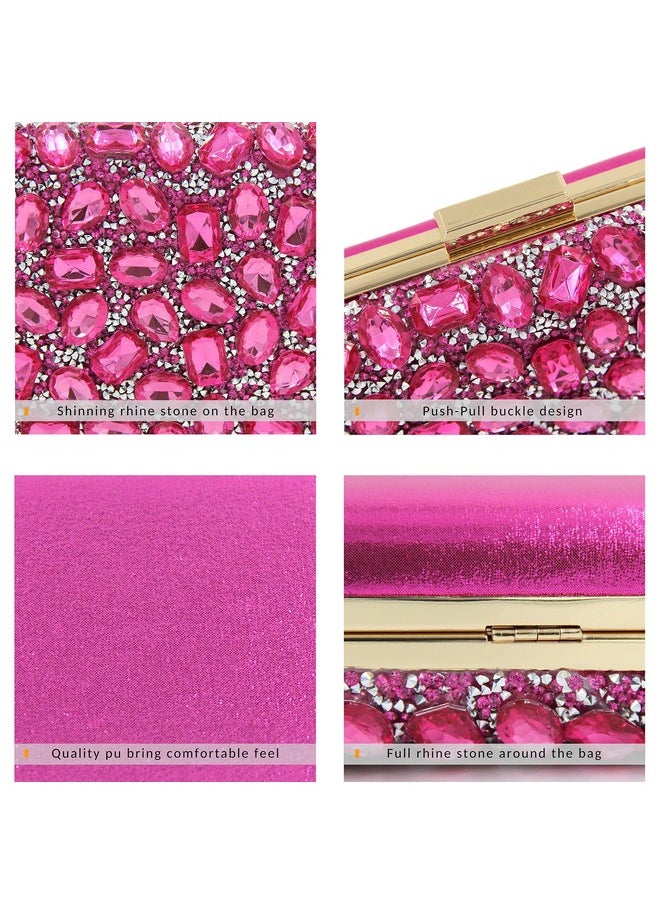Milisente - Clutch Purses For Women Crystal Clutches Evening Bags Gemstone Clutch Purse For Wedding Party(Hot Pink) - Image 1