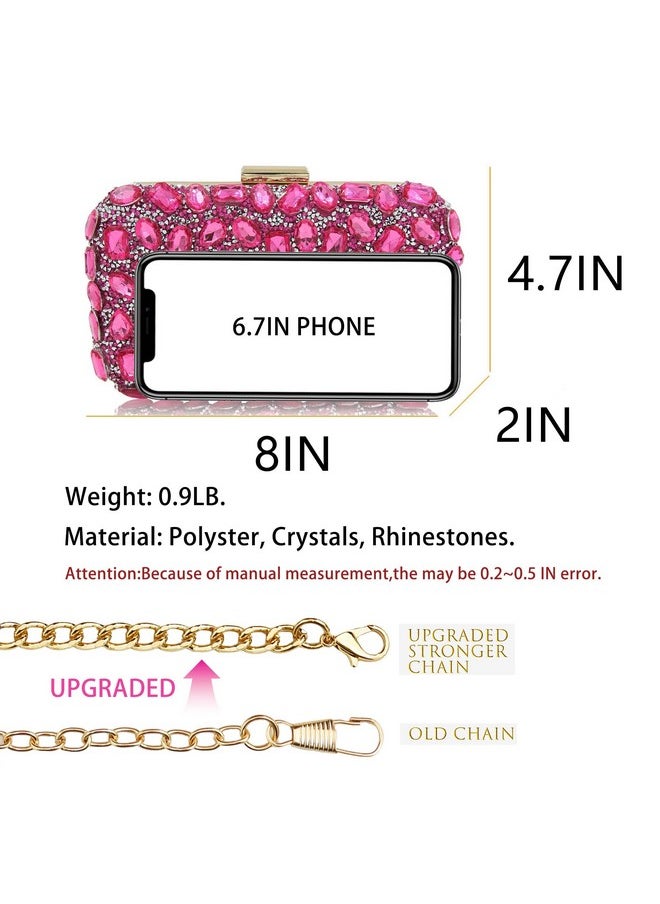 Milisente - Clutch Purses For Women Crystal Clutches Evening Bags Gemstone Clutch Purse For Wedding Party(Hot Pink) - Image 1