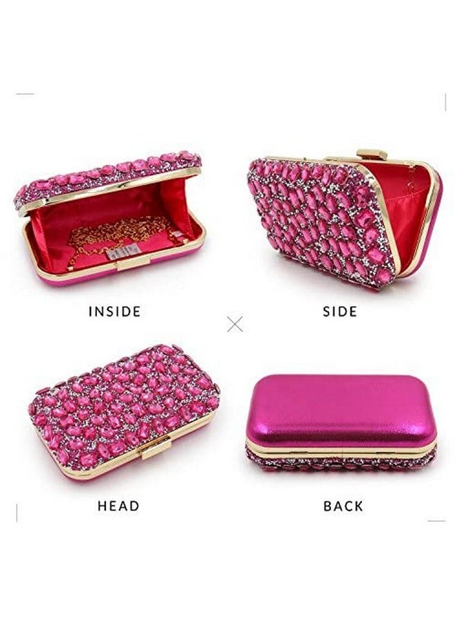 Milisente - Clutch Purses For Women Crystal Clutches Evening Bags Gemstone Clutch Purse For Wedding Party(Hot Pink) - Image 1