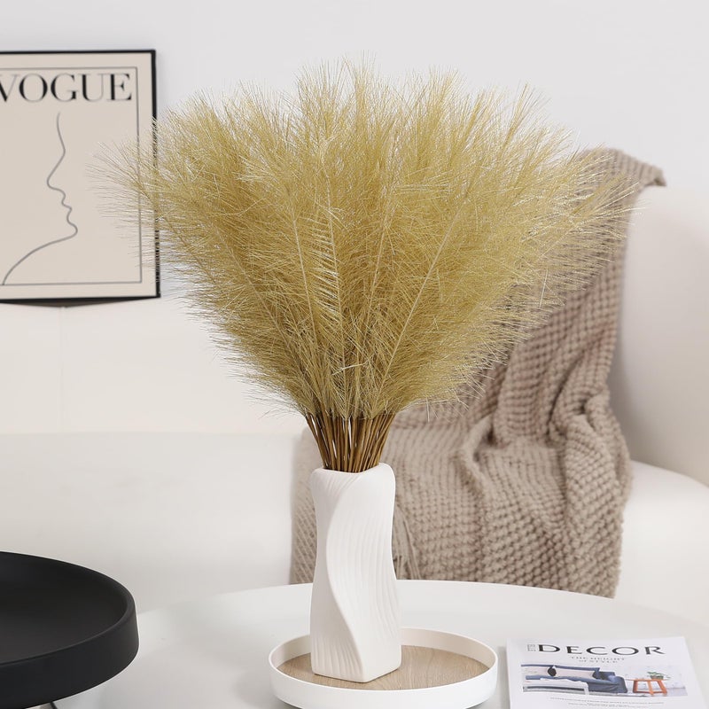 Wertuirk Gold Faux Pampas Grass 30pcs 24 Inch Long Pampas Grass wall Decor Mini Artificial Pampas Grass for Great Gatsby Party Decorations and Glam Room Decor Gold - Image 2