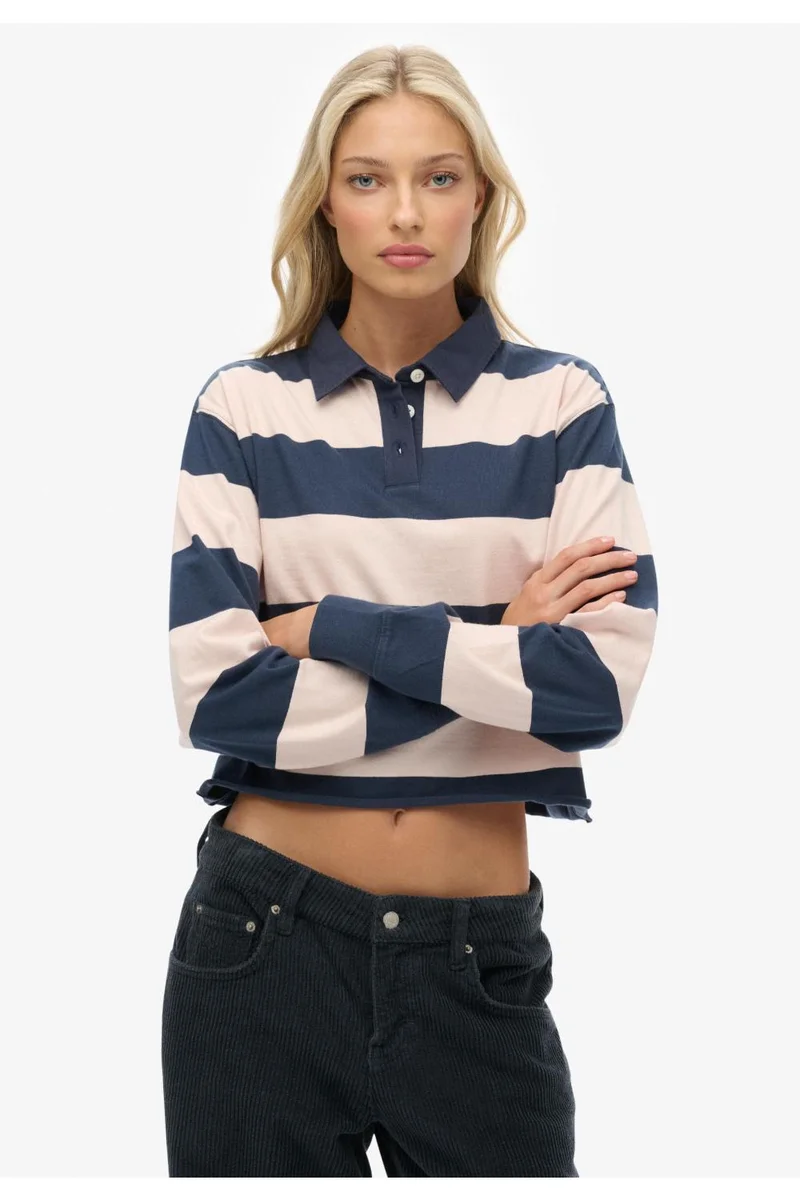 سوبر دراي Athletic Essentials Cropped Stripe Rugby Top