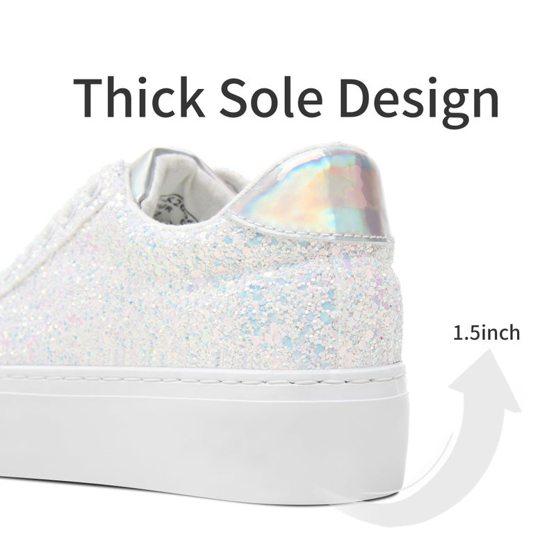 Jeekopeg Glitter Platform Sneakers Women Casual Sequin Sparkly Shoes Bling Thick Sole Walking Shoes Shiny Sequin Wedding Sneakers for Lady(White Glitter,US10) - Image 5