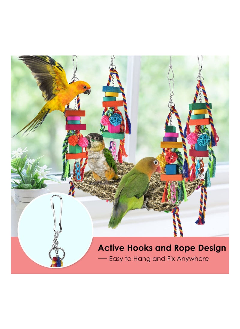 SYOSI Colorful Bird Toys with Swing Mat, Large Size Bird Climbing Hammock Swing Mat Chewing Bird Toys Bird Climbing Toys Large Bird Foraging Wall Toy for Lovebird, Parakeet, Budgie, Conure, Cockatiel  - Image 3