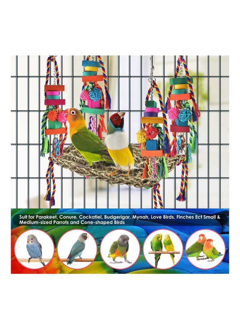 SYOSI Colorful Bird Toys with Swing Mat, Large Size Bird Climbing Hammock Swing Mat Chewing Bird Toys Bird Climbing Toys Large Bird Foraging Wall Toy for Lovebird, Parakeet, Budgie, Conure, Cockatiel  - Image 2