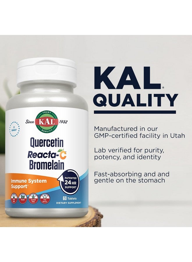 KAL Quercetin Reacta-C Bromelain Immune Support Supplement, 24 Hour Immune Defense with Bioflavonoids, Vitamin C 1000mg and Quercetin 500mg, Vegan, Gluten Free, 60-Day Guarantee, 30 Serv, 60 Tablets - Image 5