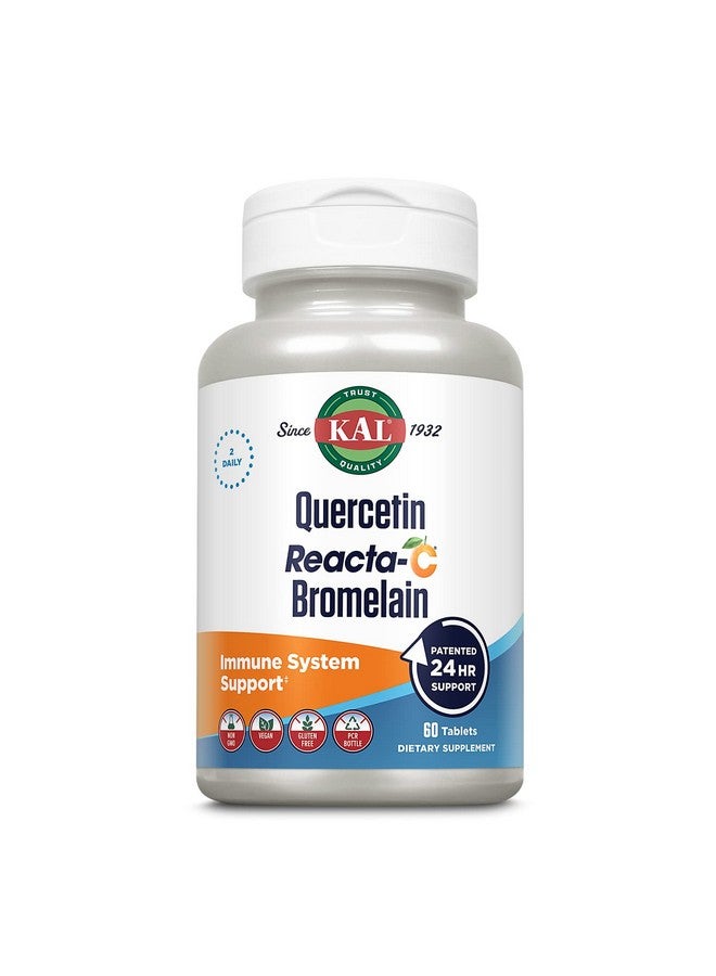 KAL Quercetin Reacta-C Bromelain Immune Support Supplement, 24 Hour Immune Defense with Bioflavonoids, Vitamin C 1000mg and Quercetin 500mg, Vegan, Gluten Free, 60-Day Guarantee, 30 Serv, 60 Tablets - Image 1
