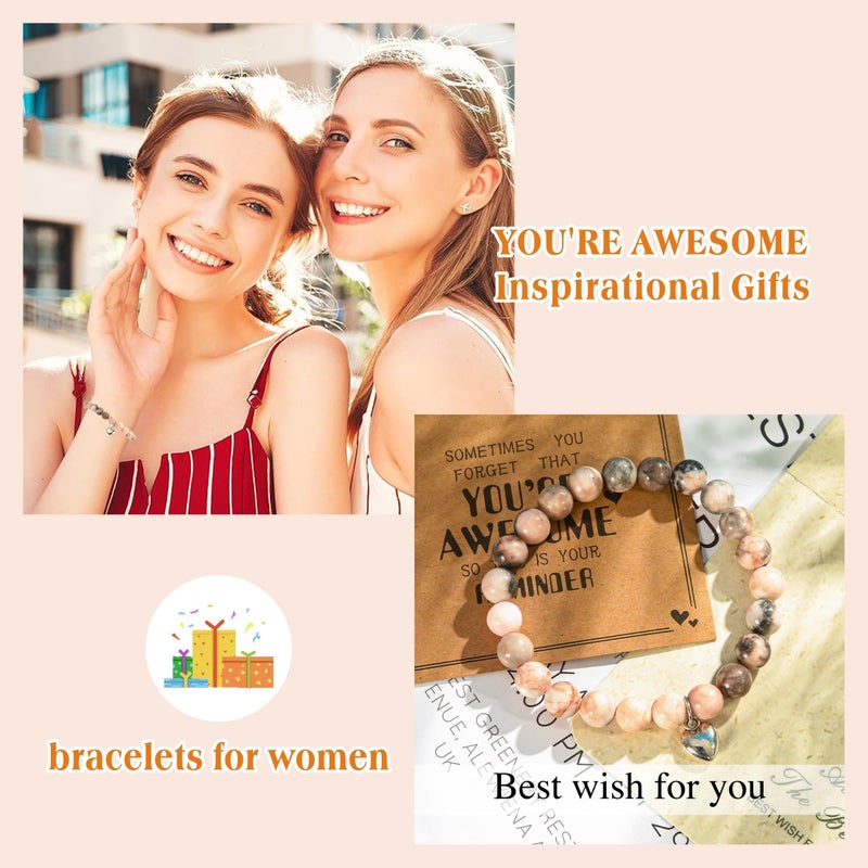 VICKHU Inspirational Gifts for Women Natural Stone Heart Butterfly Bracelet for women Unique Gifts for Birthday Mothers day Thanksgiving Christmas Valentine's Day Teacher Appreciation (Pink Zebra) - Image 5