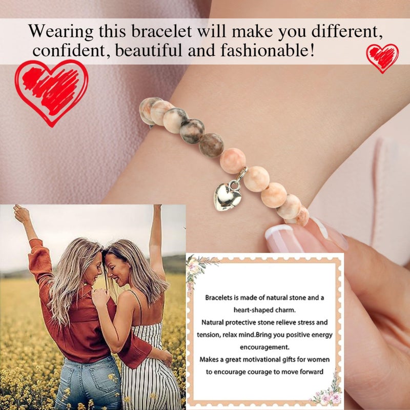 VICKHU Inspirational Gifts for Women Natural Stone Heart Butterfly Bracelet for women Unique Gifts for Birthday Mothers day Thanksgiving Christmas Valentine's Day Teacher Appreciation (Pink Zebra) - Image 3