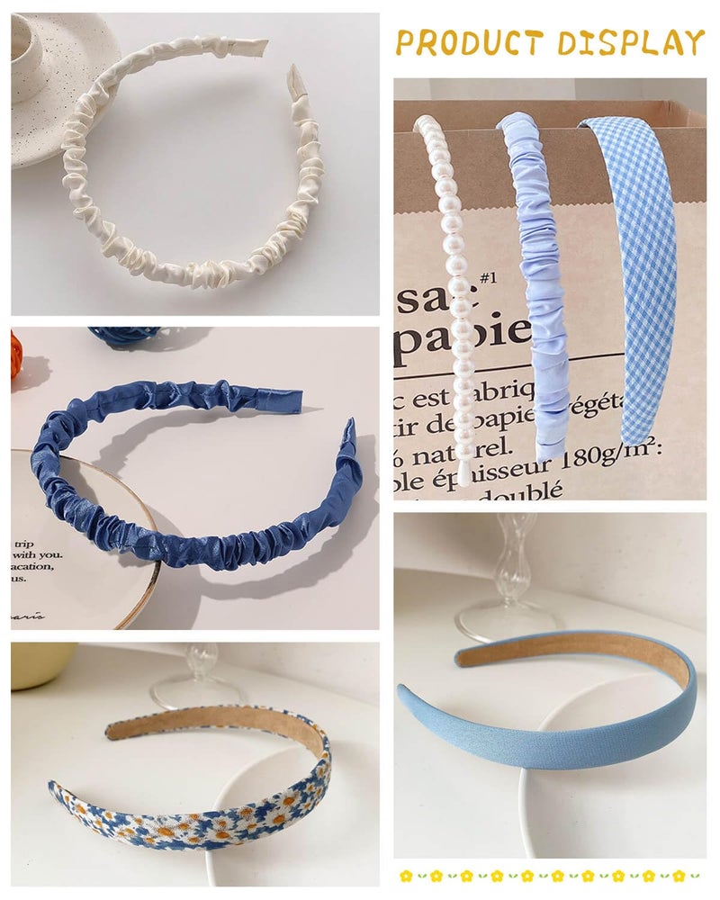 JELIEE 7 Pack Different Designs Non-Slip Headbands for Women - Fashion, Flower, Cute Pearl, Twisted, Solid Blue and White Styles - Image 2