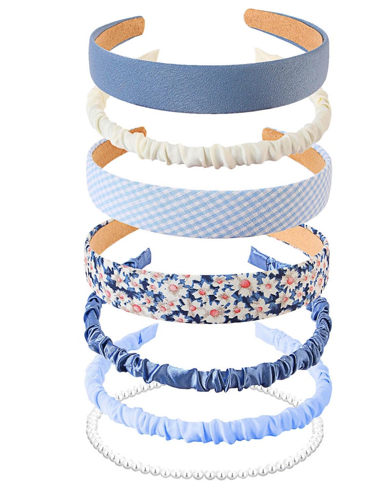 JELIEE 7 Pack Different Designs Non-Slip Headbands for Women - Fashion, Flower, Cute Pearl, Twisted, Solid Blue and White Styles - Image 1