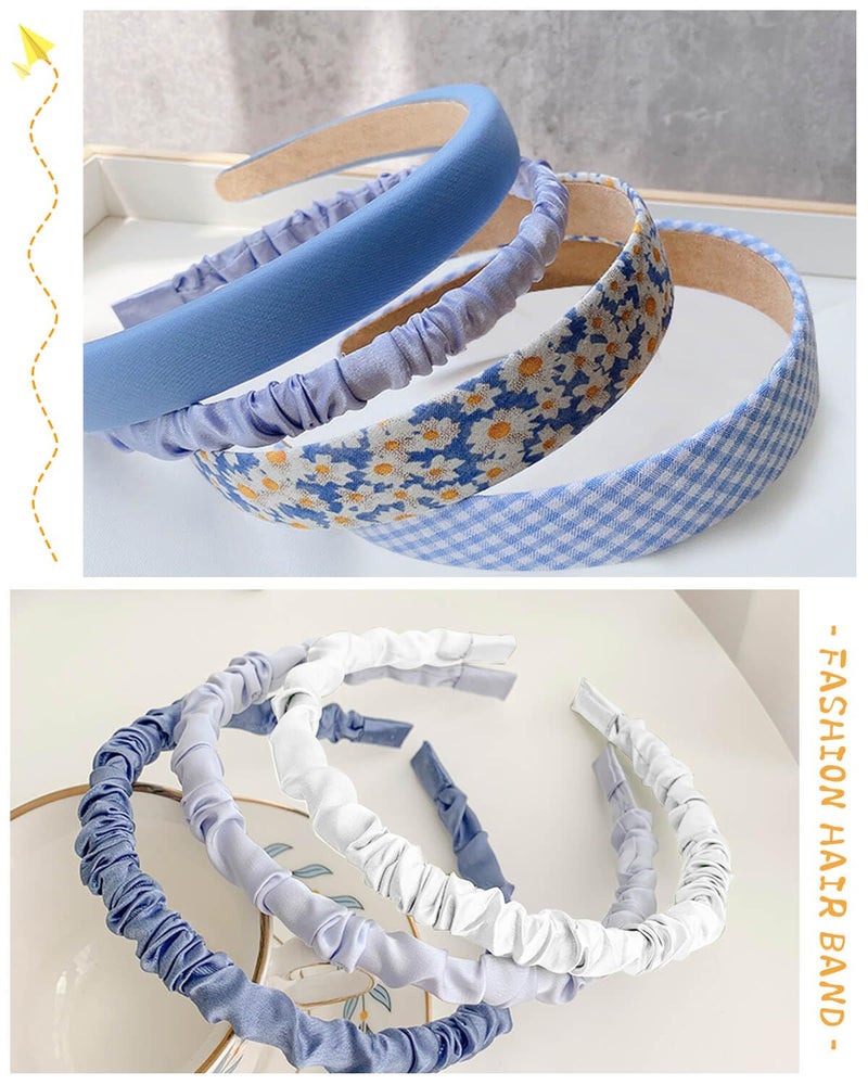 JELIEE 7 Pack Different Designs Non-Slip Headbands for Women - Fashion, Flower, Cute Pearl, Twisted, Solid Blue and White Styles - Image 5
