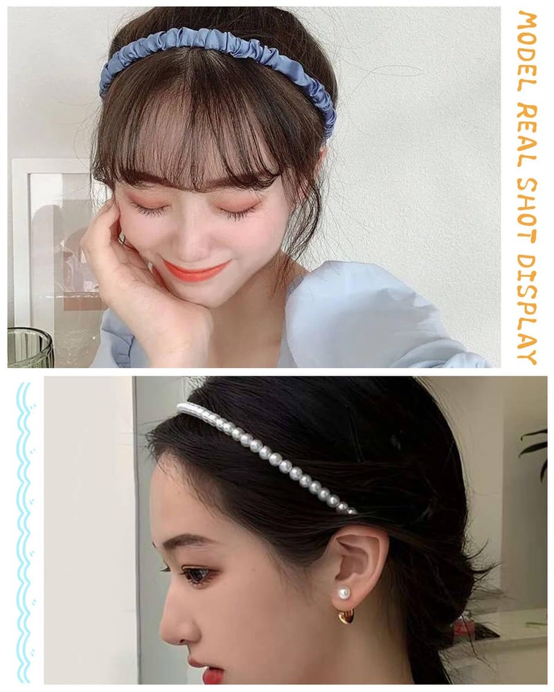 JELIEE 7 Pack Different Designs Non-Slip Headbands for Women - Fashion, Flower, Cute Pearl, Twisted, Solid Blue and White Styles - Image 4