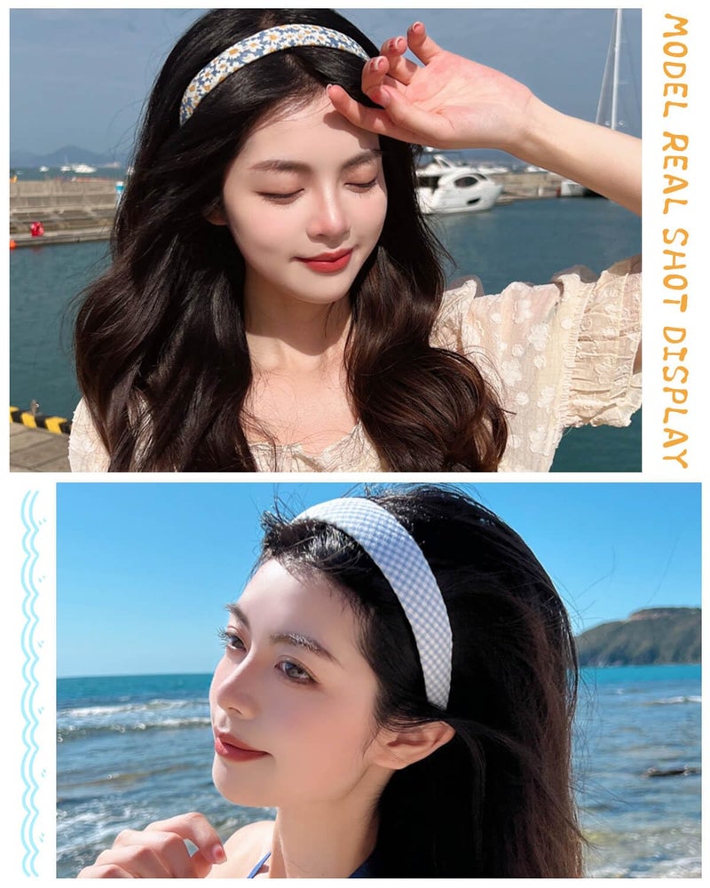 JELIEE 7 Pack Different Designs Non-Slip Headbands for Women - Fashion, Flower, Cute Pearl, Twisted, Solid Blue and White Styles - Image 3