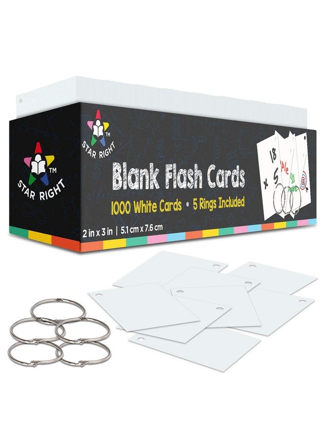 Star Right - Blank Flash Cards For Studying 2 X 3 Blank Index Notecards 1000 Pre Hole Punched White Index Cards With Metal Binder Rings Blank Flashcards For Gmt Prep Math And Language - Image 1
