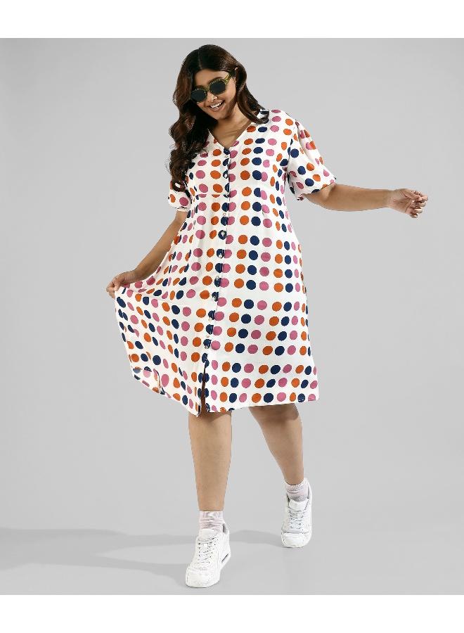 Instafab Plus Women Polka Dot's Design, Button Stylish Casual Dresses - Image 5