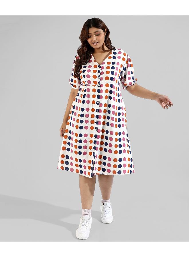 Instafab Plus Women Polka Dot's Design, Button Stylish Casual Dresses - Image 3