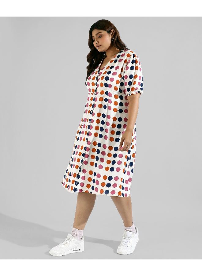 Instafab Plus Women Polka Dot's Design, Button Stylish Casual Dresses - Image 1