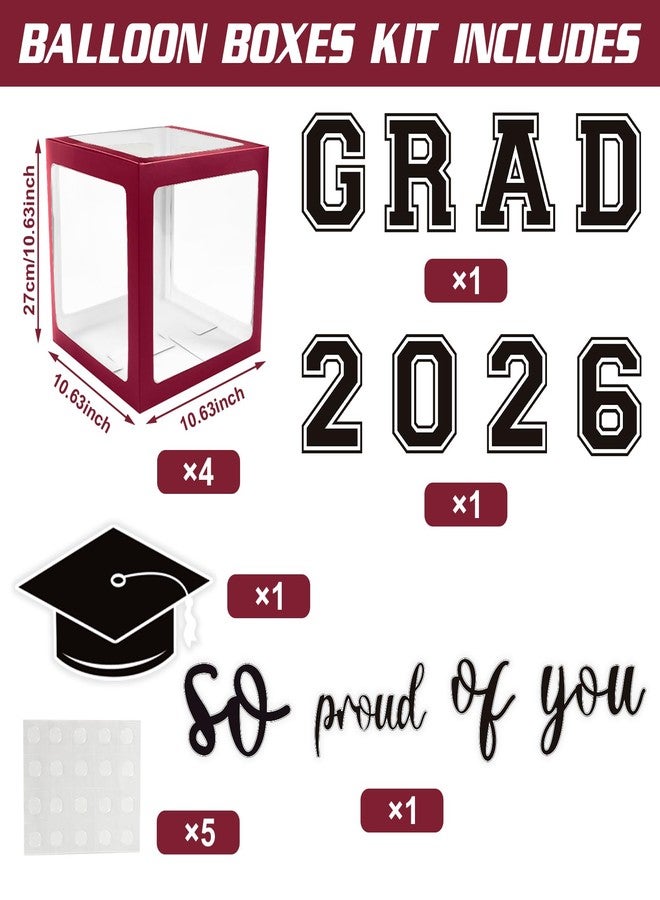 Netnology 2026 Graduation Decorations - Maroon Balloon Boxes with Letters 2026 Grad & So Proud of You and Maroon Black White Print Balloons, Graduation Party Decorations Class of 2026 for Any Grades - Image 2