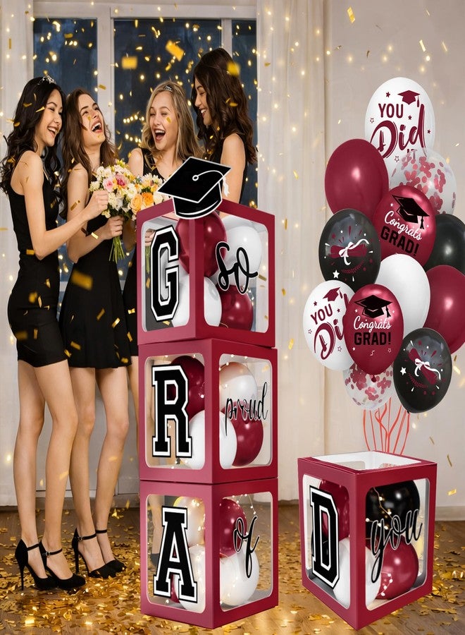 Netnology 2026 Graduation Decorations - Maroon Balloon Boxes with Letters 2026 Grad & So Proud of You and Maroon Black White Print Balloons, Graduation Party Decorations Class of 2026 for Any Grades - Image 4