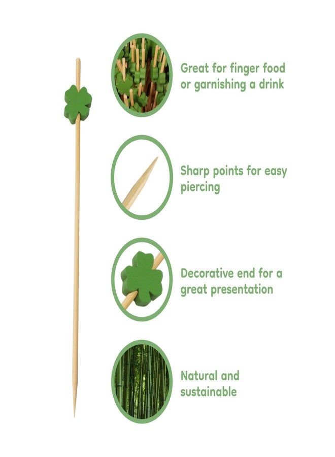 بامبو إم إن أعواد تقليب الفاكهة والكوكتيل من الخيزران، مزينة بنبات البرسيم الأخضر، بطول 5.9 بوصة، من BambooMN، مناسبة ليوم القديس باتريك، لوازم حفلات "حظ الأيرلنديين"، 100 قطعة - Image 3
