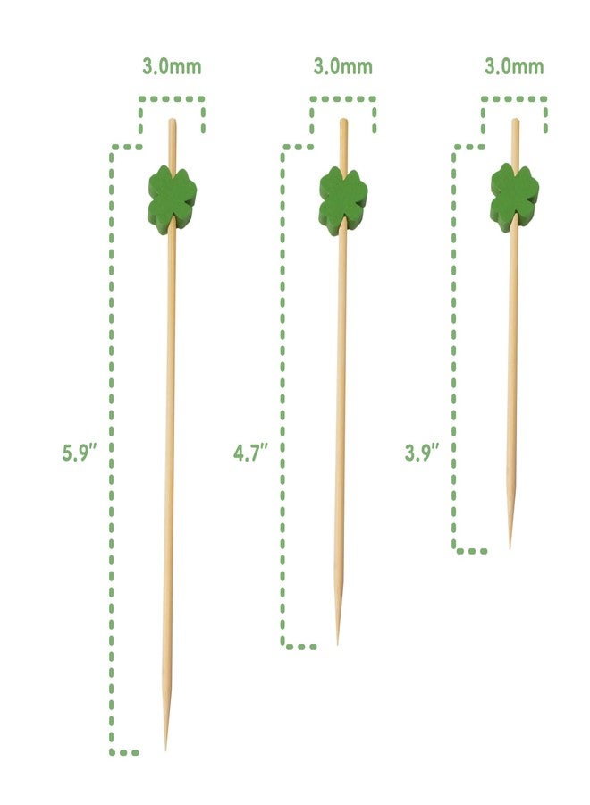 بامبو إم إن أعواد تقليب الفاكهة والكوكتيل من الخيزران، مزينة بنبات البرسيم الأخضر، بطول 5.9 بوصة، من BambooMN، مناسبة ليوم القديس باتريك، لوازم حفلات "حظ الأيرلنديين"، 100 قطعة - Image 4