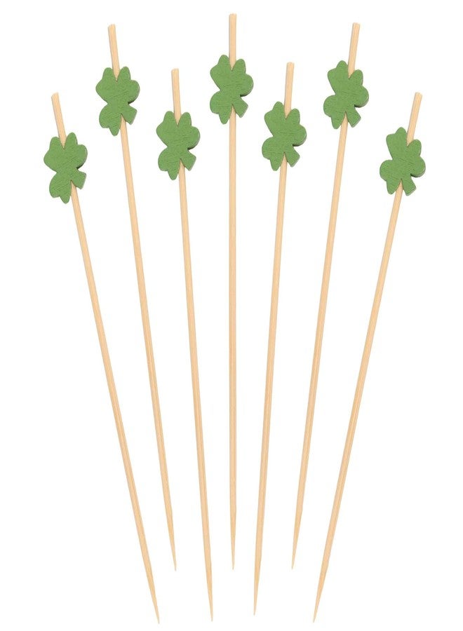 بامبو إم إن أعواد تقليب الفاكهة والكوكتيل من الخيزران، مزينة بنبات البرسيم الأخضر، بطول 5.9 بوصة، من BambooMN، مناسبة ليوم القديس باتريك، لوازم حفلات "حظ الأيرلنديين"، 100 قطعة - Image 2
