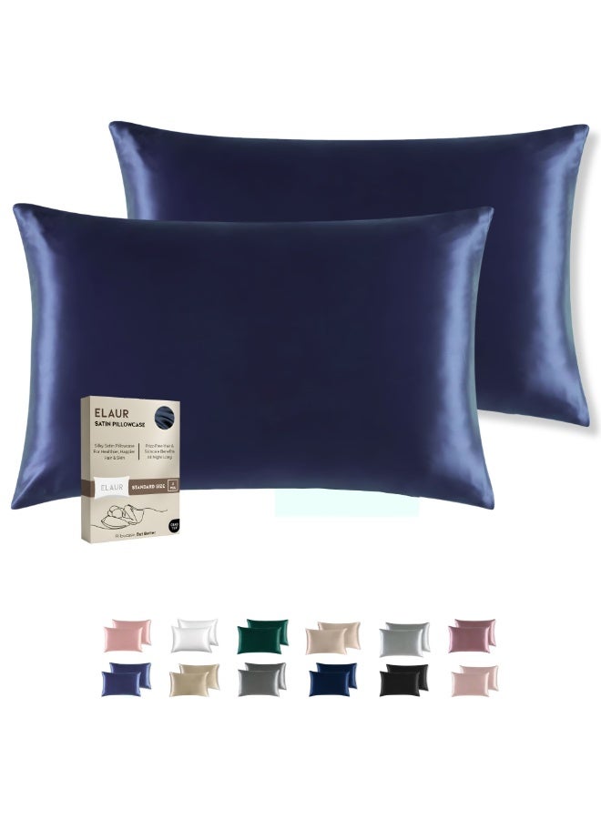 ELAUR Satin Pillowcase for Hair and Skin, Super Soft and Cooling Similar to Silk Pillow Cases 2 Pack with Envelope Closure, Gift for Women Men(20"x26" Standard Size) (Blue Grey) - Image 1