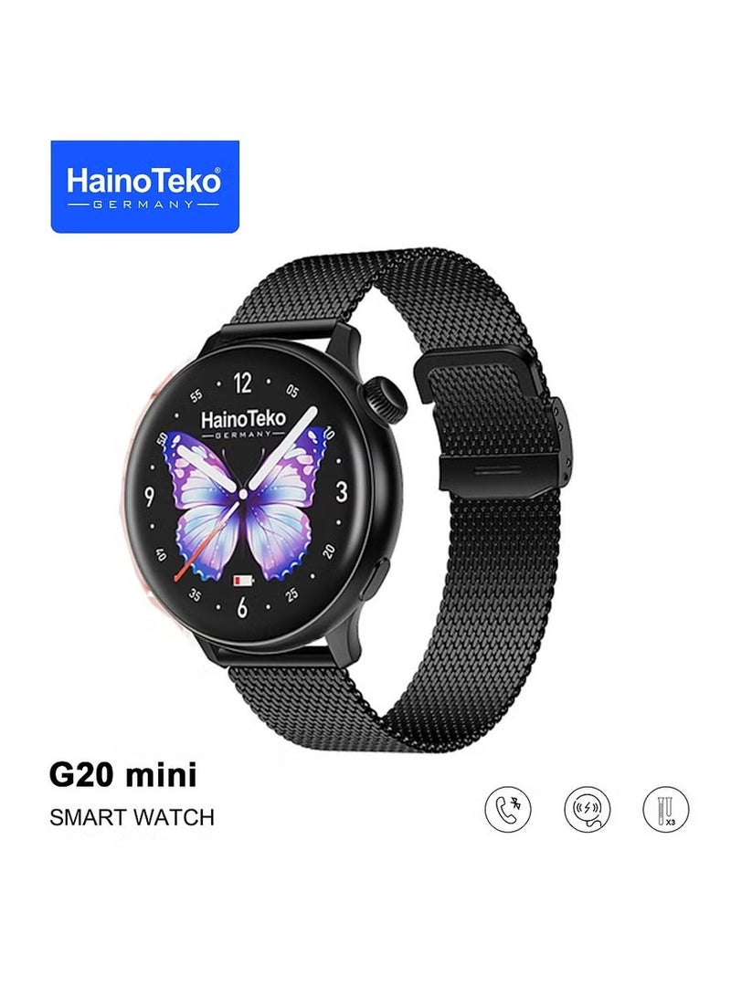 HainoTeko G20 Mini Smart Watch for Women in Black with BT Call Function, Vibrant AMOLED Display, 3 Interchangeable Straps, Fitness & Health Tracking, Sleep Monitoring, Long Battery Life, Smart Notifications, Lightweight Stylish Design for Daily Wear, Sports, and Office Use - Image 2