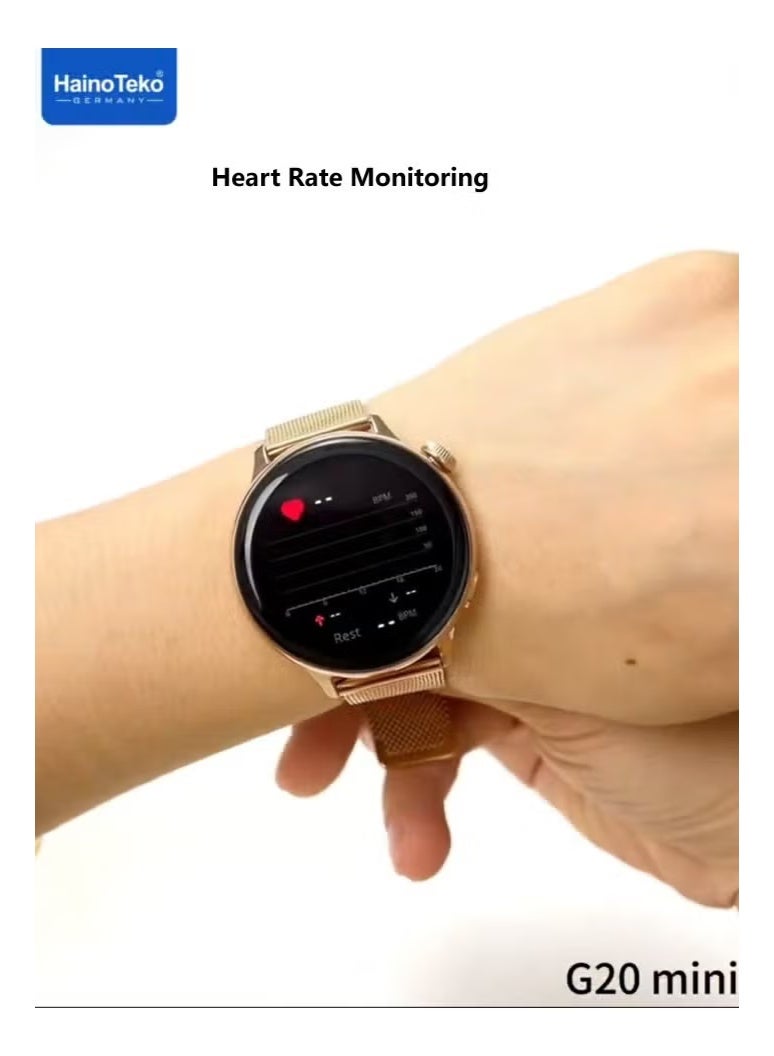 HainoTeko G20 Mini Smart Watch for Women in Black with BT Call Function, Vibrant AMOLED Display, 3 Interchangeable Straps, Fitness & Health Tracking, Sleep Monitoring, Long Battery Life, Smart Notifications, Lightweight Stylish Design for Daily Wear, Sports, and Office Use - Image 3