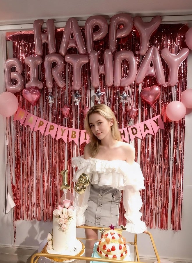 Haolongfa Pink Happy Birthday Balloon Banner, 16 Inch Light Pink Happy Birthday Foil Letter Balloons, Sweet HBD Decorations for Baby Girl, First Birthday, Toddler, Baby Shower, Photo Backdrop - Image 2
