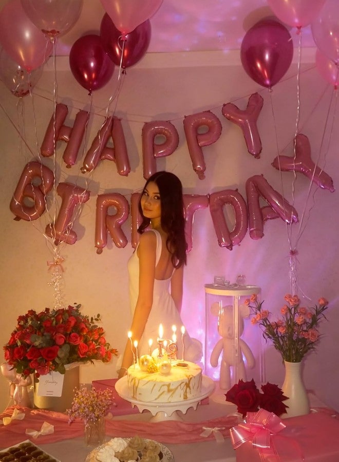 Haolongfa Pink Happy Birthday Balloon Banner, 16 Inch Light Pink Happy Birthday Foil Letter Balloons, Sweet HBD Decorations for Baby Girl, First Birthday, Toddler, Baby Shower, Photo Backdrop - Image 3