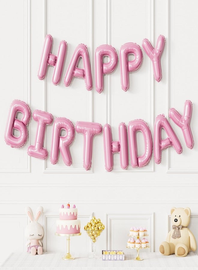 Haolongfa Pink Happy Birthday Balloon Banner, 16 Inch Light Pink Happy Birthday Foil Letter Balloons, Sweet HBD Decorations for Baby Girl, First Birthday, Toddler, Baby Shower, Photo Backdrop - Image 1