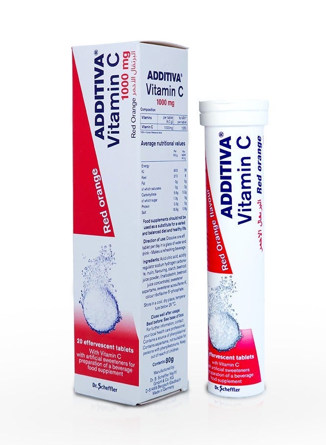 general ADDITIVA Vitamin C 1000 MG Effervescent Tablets Red Orange Flavor ,  20Tabs - Image 1