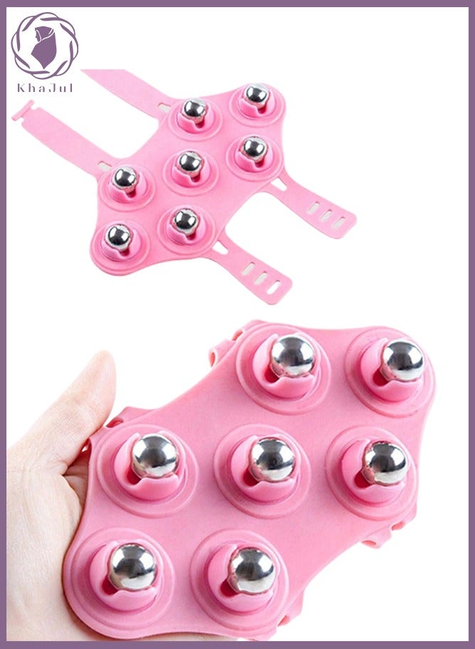 إسكدنيا جهاز تدليك يدوي على شكل راحة اليد مكون من قطعتين مع 7 كرات دوارة تدور 360 درجة، جهاز تدليك يدوي للأنسجة العميقة لتدليك الجسم بالكامل (وردي) - Image 2