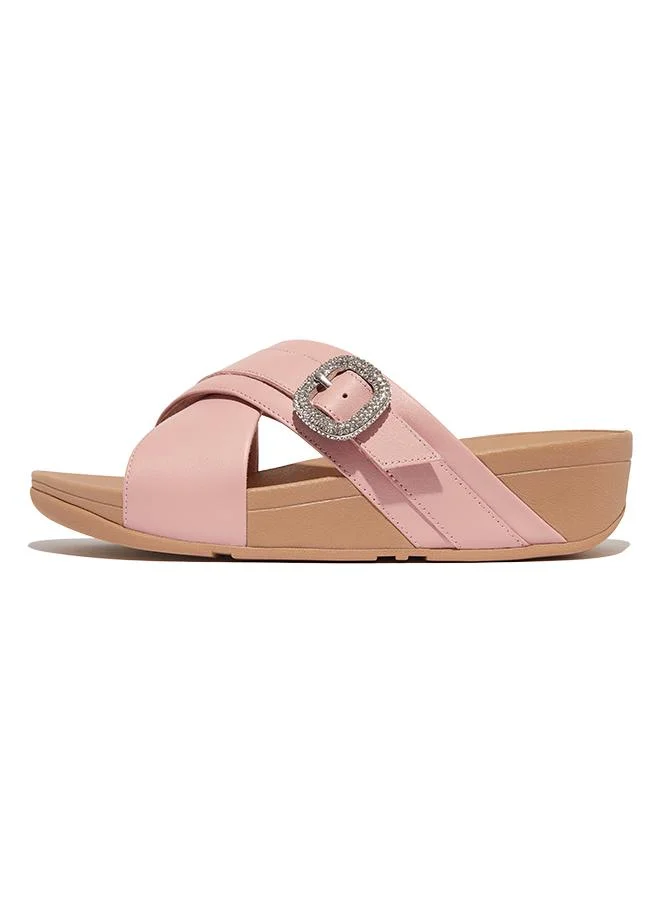 Fitflop LULU CRYSTAL-BUCKLE LEATHER CROSS SLIDES
