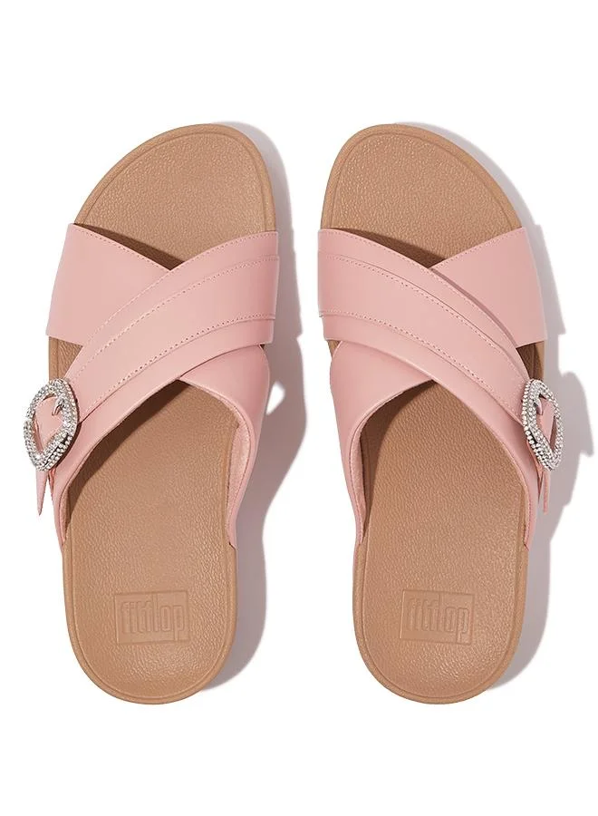 Fitflop LULU CRYSTAL-BUCKLE LEATHER CROSS SLIDES