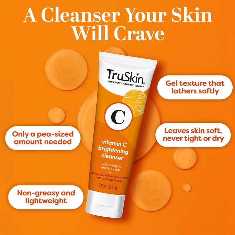 TruSkin Vitamin C Cleanser for Face - Brightening Face Wash with Vitamins C & E, Rosehip Oil, Aloe Vera and MSM - Deep Clean and Refresh for Radiant, Healthy-Looking Skin, 5 fl oz - Image 4