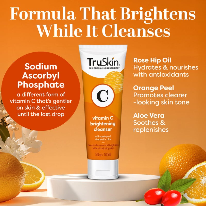 TruSkin Vitamin C Cleanser for Face - Brightening Face Wash with Vitamins C & E, Rosehip Oil, Aloe Vera and MSM - Deep Clean and Refresh for Radiant, Healthy-Looking Skin, 5 fl oz - Image 2