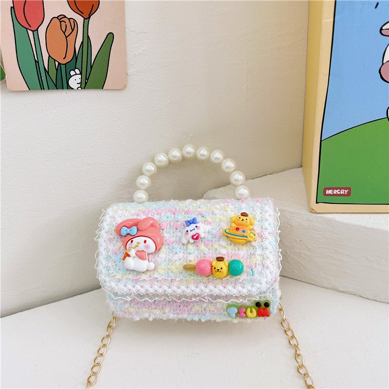 Kids Chain Strap Shoulder Bag for Autumn Winter Pink color 
